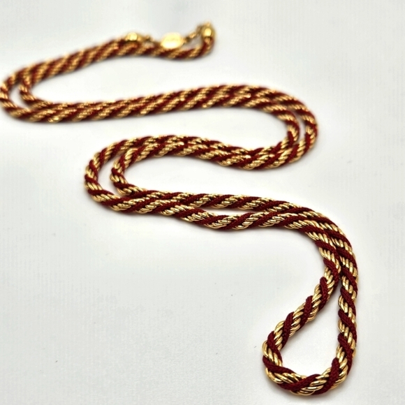 VINTAGE Napier Twisted Rope Red Cord & Gold Plated 30" Necklace - Picture 4 of 6